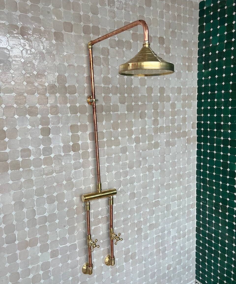 Antique Copper Outdoor Shower – Rustic Round Shower Head