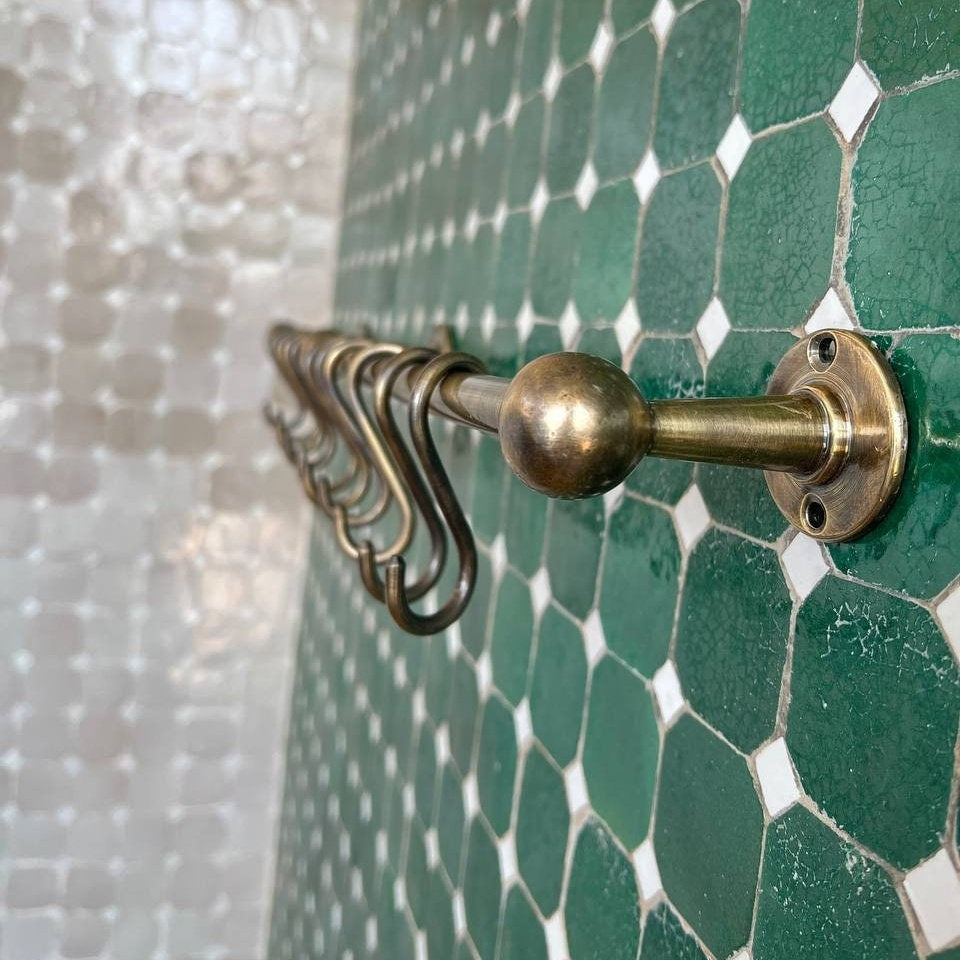 Bronze Pot Rack with Brass Rod Rail and Hooks
