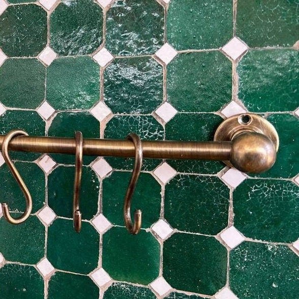 Bronze Pot Rack with Brass Rod Rail and Hooks