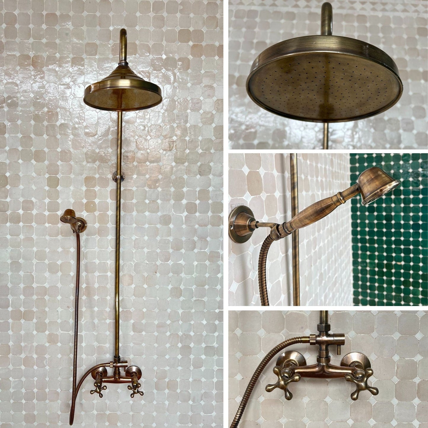 Antique Bronze Shower System – High Pressure Round Head in Solid Brass